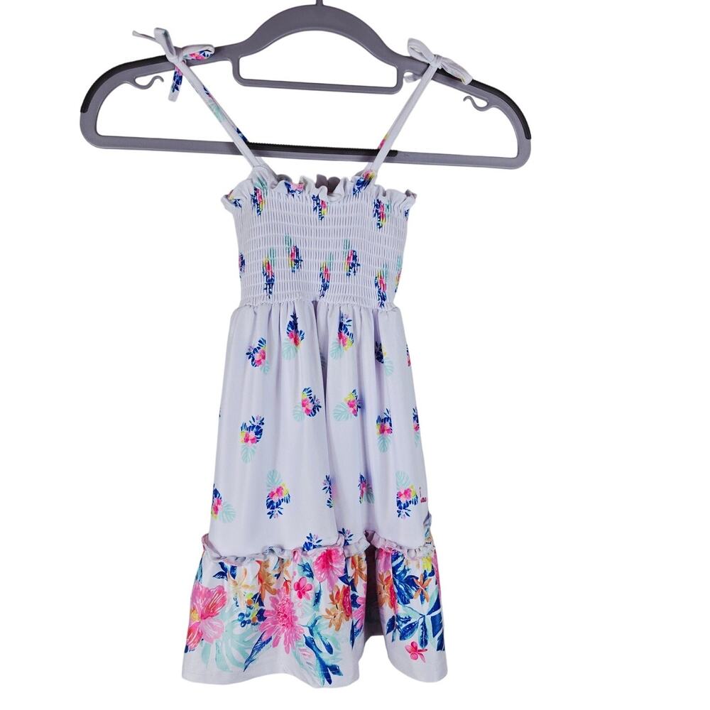Tommy Bahama Kids Hawiian Pink Blue Floral Tierd Hem Smocking Strappy Dress 3T
